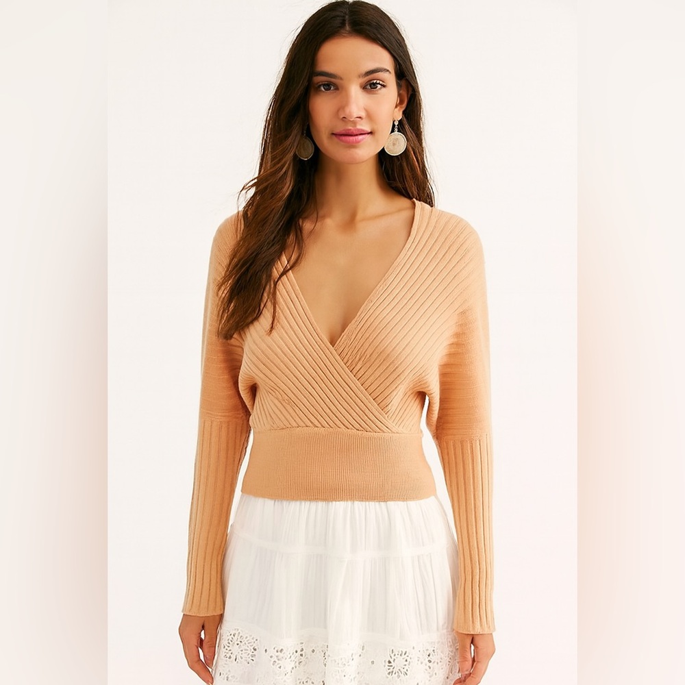 Free People Peach Wrap Sweater Balletcore Soft Girl Feminine Minimalist size L